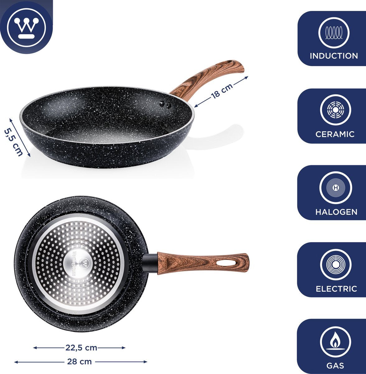 Westinghouse Pannenset - Speciale Editie Wokpan 30cm + Koekenpan 30cm + Braadpan 28cm