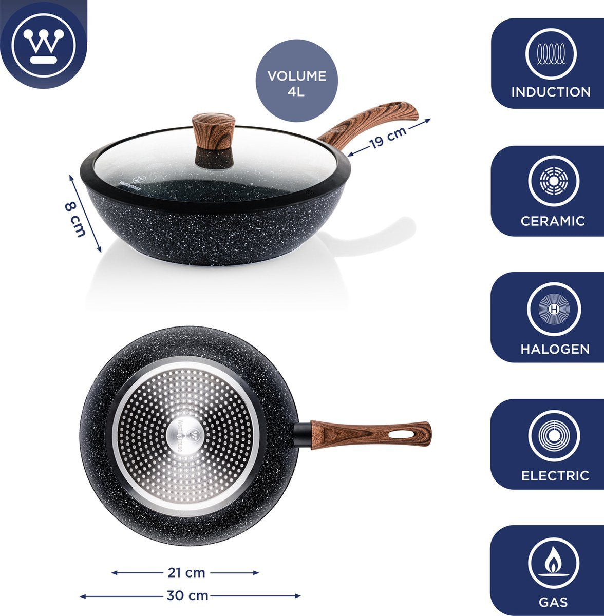 Westinghouse Pannenset - Speciale Editie Wokpan 30cm + Koekenpan 30cm + Braadpan 28cm