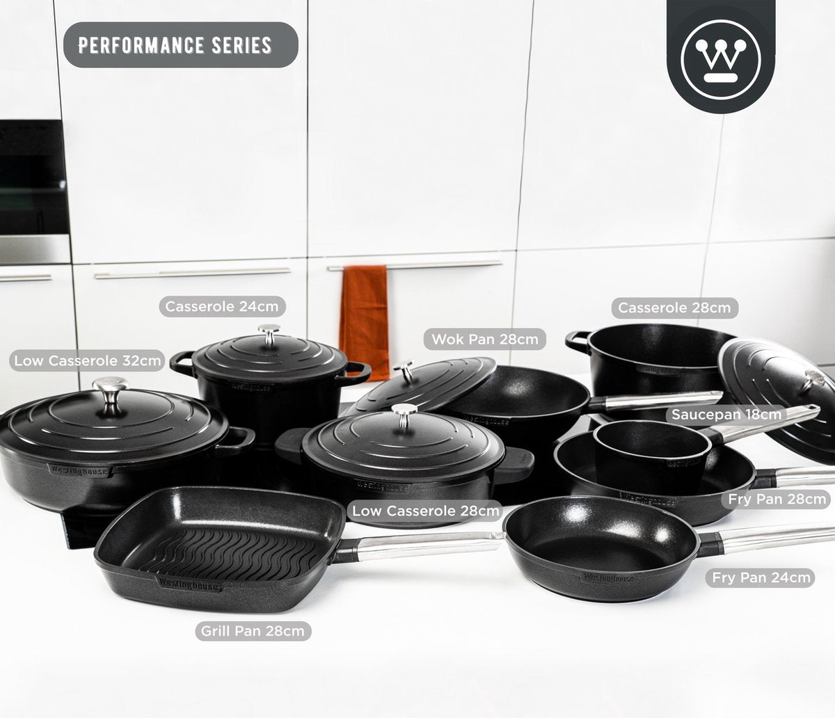 Westinghouse Performance Series - 14-delige Pannenset - Zwart - Complete pannenset
