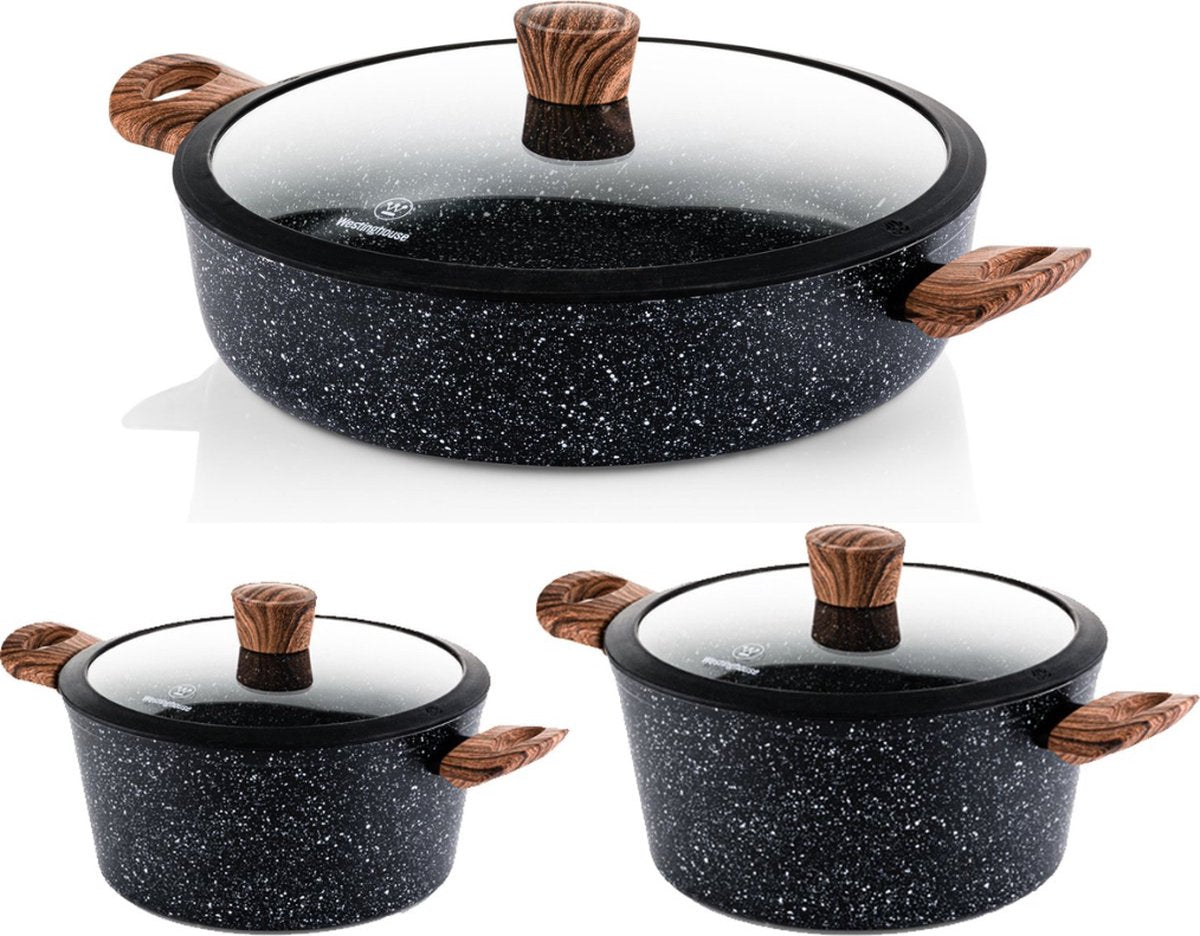 Westinghouse Pannenset Inductie - Braadpan 24cm & 28cm + Hapjespan 32cm - Kookpannenset - Speciale Editie - Geschikt voor alle warmtebronnen inclusief inductie