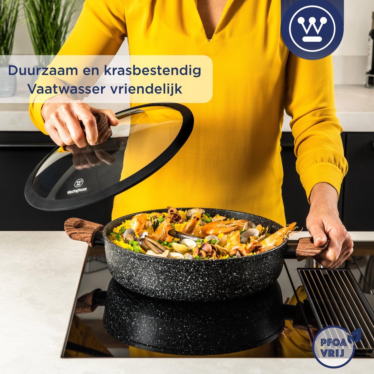 Westinghouse Pannenset Inductie - Braadpan 24cm & 28cm + Hapjespan 32cm - Kookpannenset - Speciale Editie - Geschikt voor alle warmtebronnen inclusief inductie