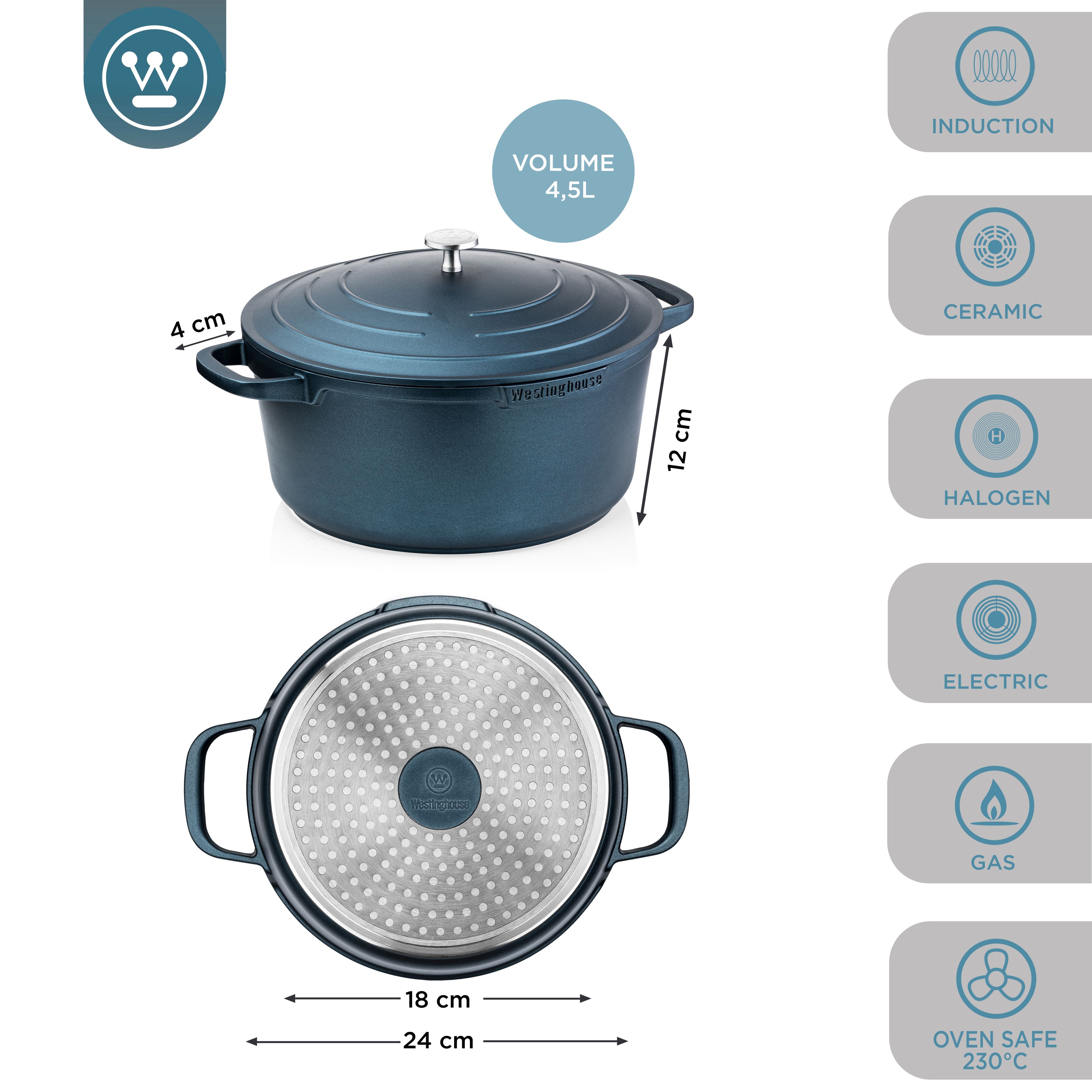 Westinghouse Performance Series Cacerola Induccion - 24 cm Cazuela Antiadherente - Azul