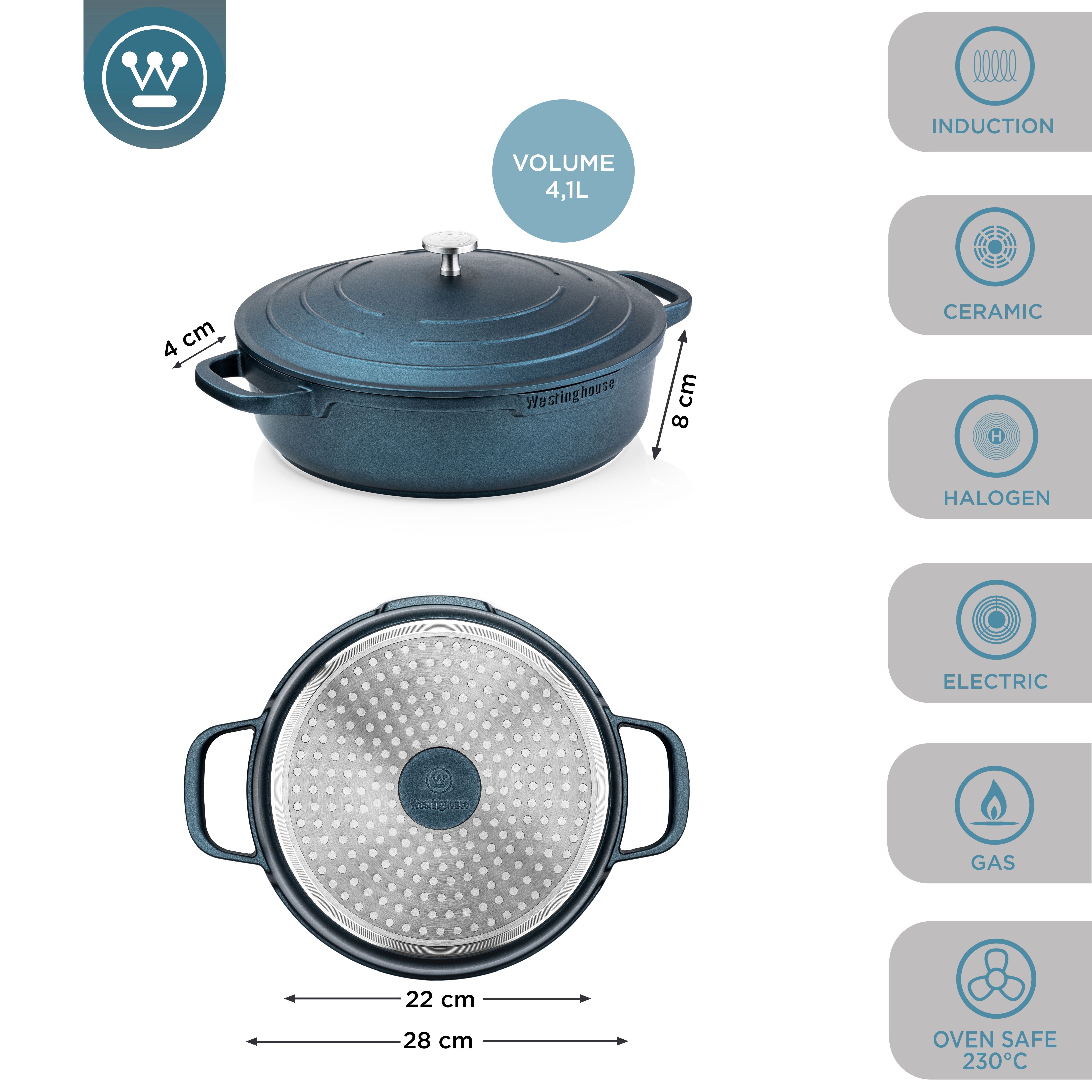 Westinghouse Performance Series Cacerola Baja - 28cm Cazuelas Induccion - Azul
