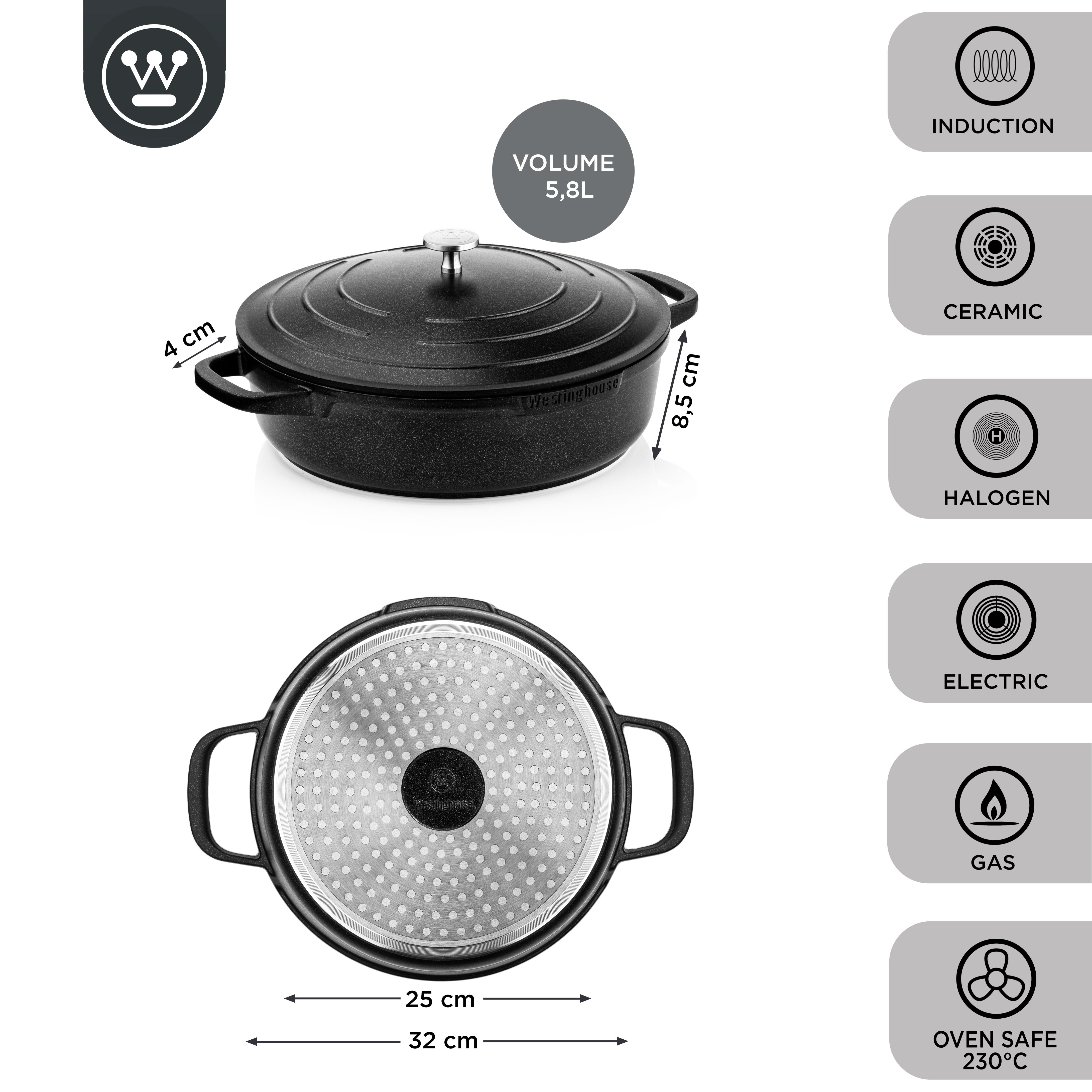 Westinghouse Performance Series Cacerola Baja - 32 cm Cazuelas Induccion - Nero