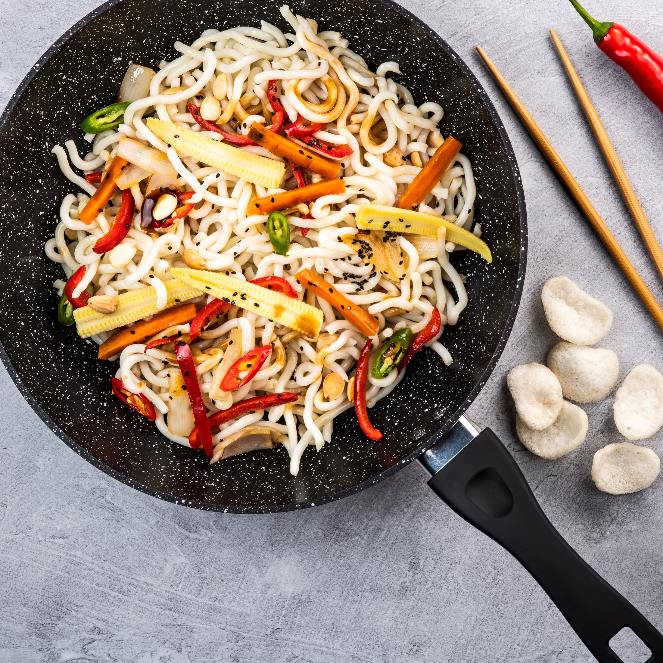 Black Marble Serie - Wok w. Glass Lid - Ø30 cm