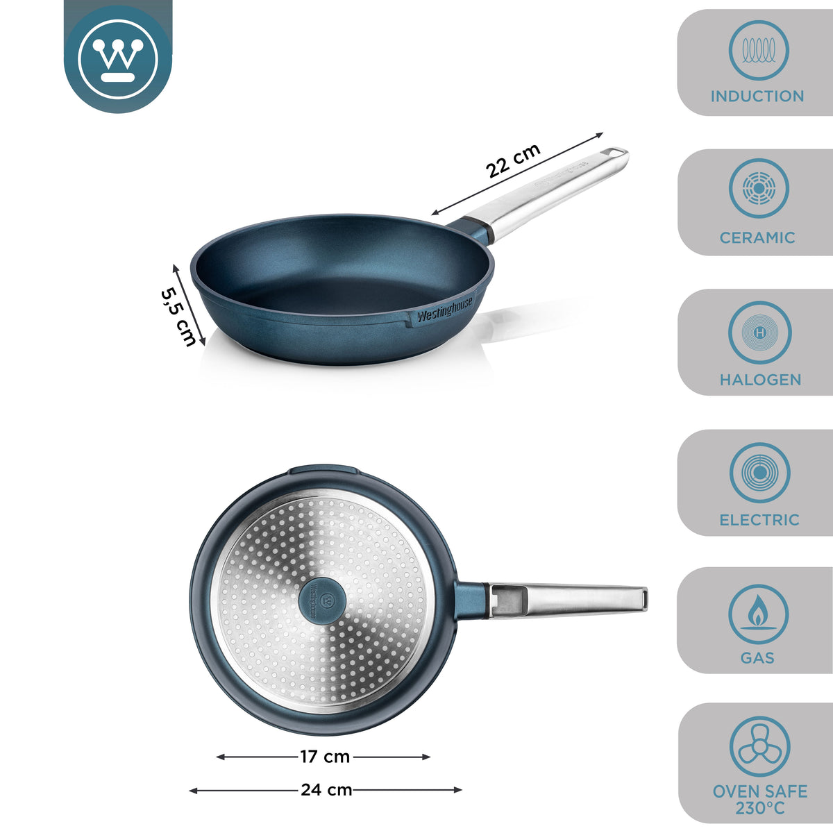 Padelle Cucinart Alluminio Antiaderente Induzione - eBuò megastore  Dimensione CM 24X6
