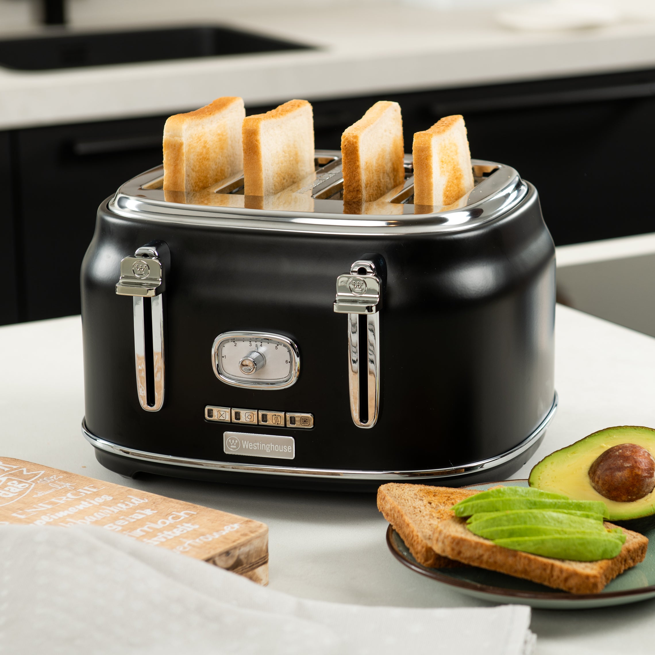 Westinghouse Retro Tostadora - Tostadora 4 ranuras - Negro