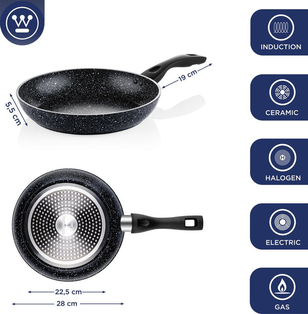 Westinghouse Pannenset - Black Marble Koekenpan 28cm + Koekenpan 30cm + Steelpan 18cm