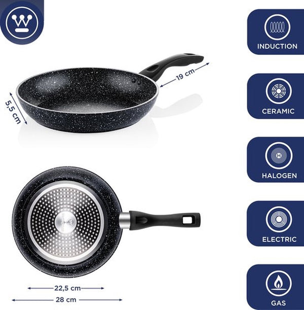 Westinghouse Pannenset - Black Marble - Koekenpan 20cm + Koekenpan 24cm + Koekenpan 28cm