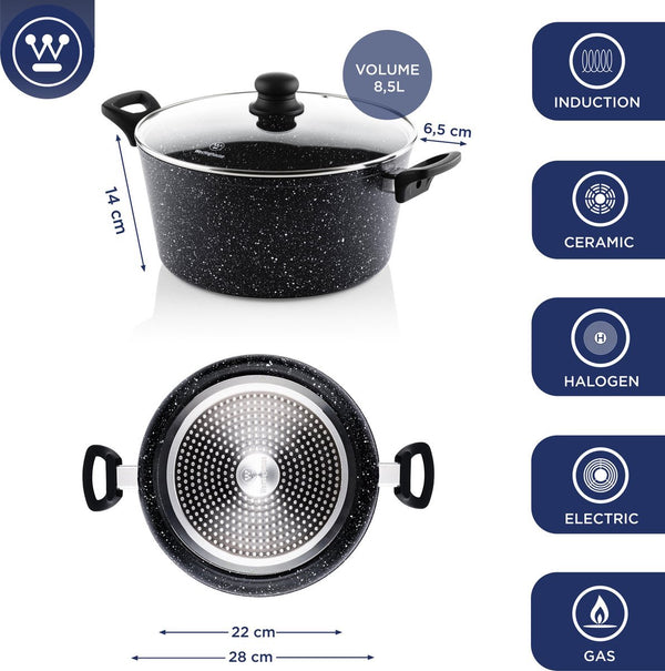 Westinghouse Pannenset - Black Marble - Wokpan 30cm + Hapjespan 28cm + Braadpan 28cm