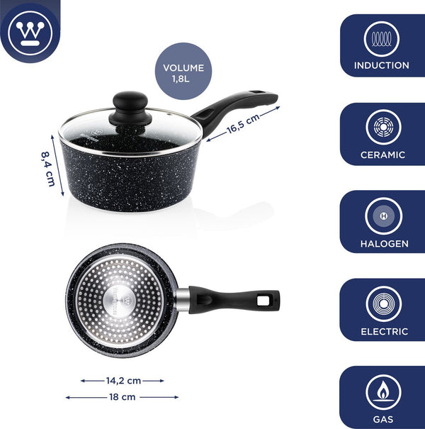 Westinghouse Pannenset - Black Marble Koekenpan 28cm + Koekenpan 30cm + Steelpan 18cm