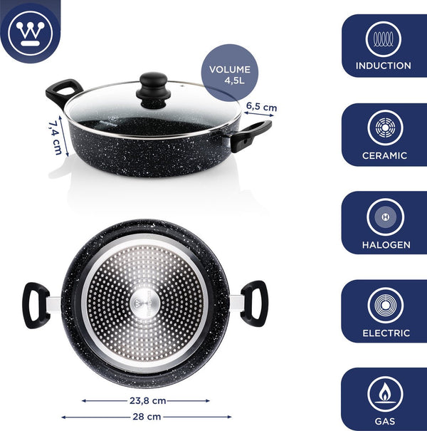 Westinghouse Pannenset Inductie - Braadpan 24cm & 28cm + Hapjespan 32cm - Black Marble