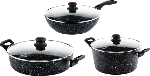 Westinghouse Pannenset - Black Marble - Wokpan 30cm + Hapjespan 28cm + Braadpan 28cm