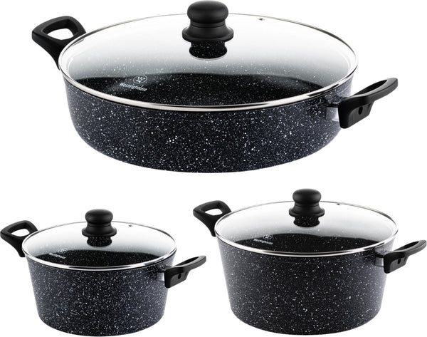 Westinghouse Pannenset Inductie - Braadpan 24cm & 28cm + Hapjespan 32cm - Black Marble