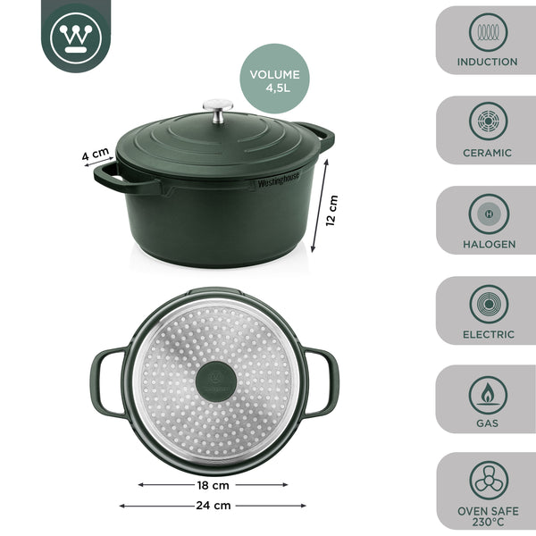 Westinghouse Performance Series Cacerola Induccion - 24 cm Cazuela Antiadherente - Verde