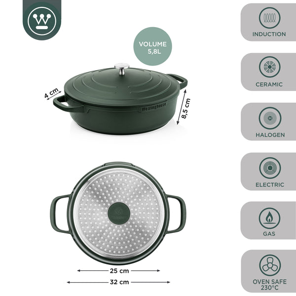 Westinghouse Performance Series Skillet Induction - Padella per sauté da 32 cm - Adatto al forno - Verde