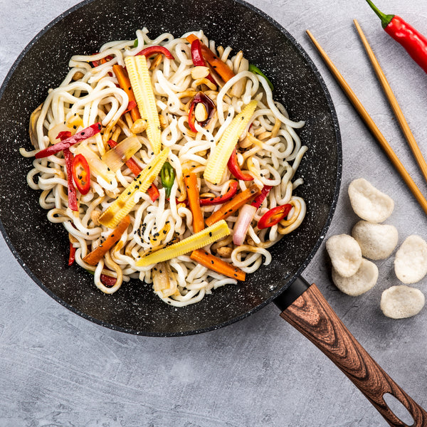 Westinghouse Padella Wok 30 cm Legno di Marmo Nero