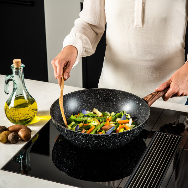 Westinghouse Padella Wok 30 cm Legno di Marmo Nero
