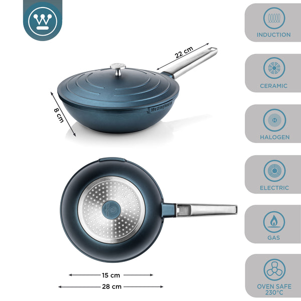 Westinghouse  Padella Wok - Wok da 28 cm con coperchio - Blu
