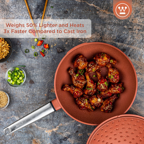 Westinghouse  Padella Wok - Wok da 28 cm con coperchio - Rosso
