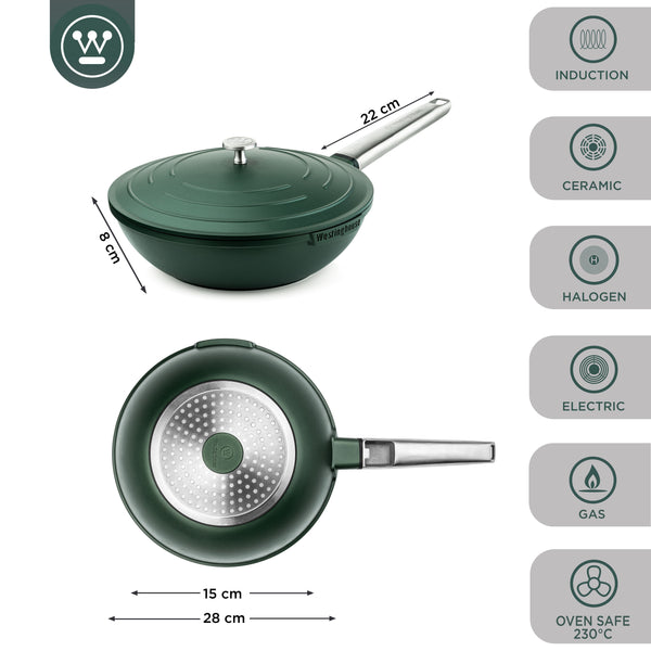 Westinghouse  Padella Wok - Wok da 28 cm con coperchio - Verde