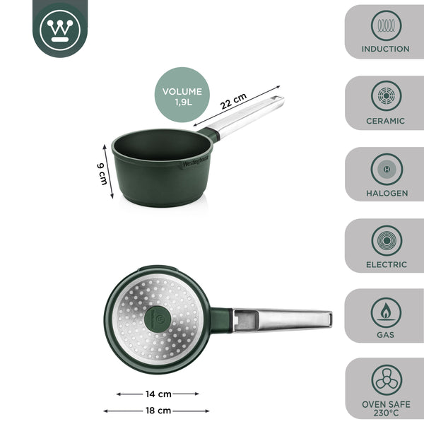 Westinghouse Performance Series Petite Casserole - 18cm Casseroles en Fonte d'Aluminium Poids Léger - Vert