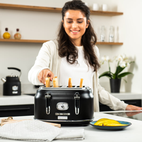 Westinghouse Retro Tostadora - Tostadora 4 ranuras - Negro