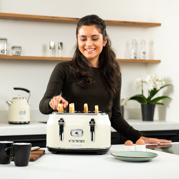 Westinghouse Retro Tostadora - Tostadora 4 ranuras - Blanco